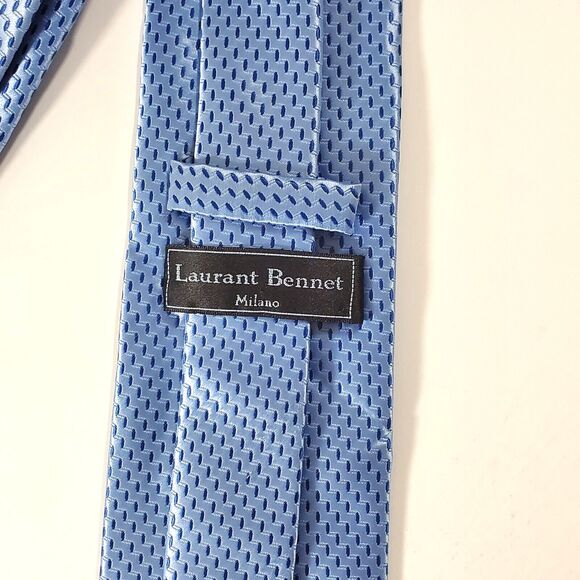 Laurant Bennet Milano Blue Textured Zigzag 100% Polyester Neck Tie A206 - Picture 5 of 6